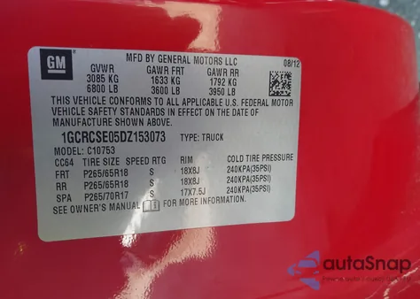 2013 Chevrolet Silverado 1500 Lt from USA, damaged, VIN 1GCRCSE05DZ153073